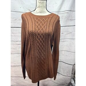 Croft & Barrow Women XL Brown Cable Knit Sweater Long Sleeve Cotton Blend